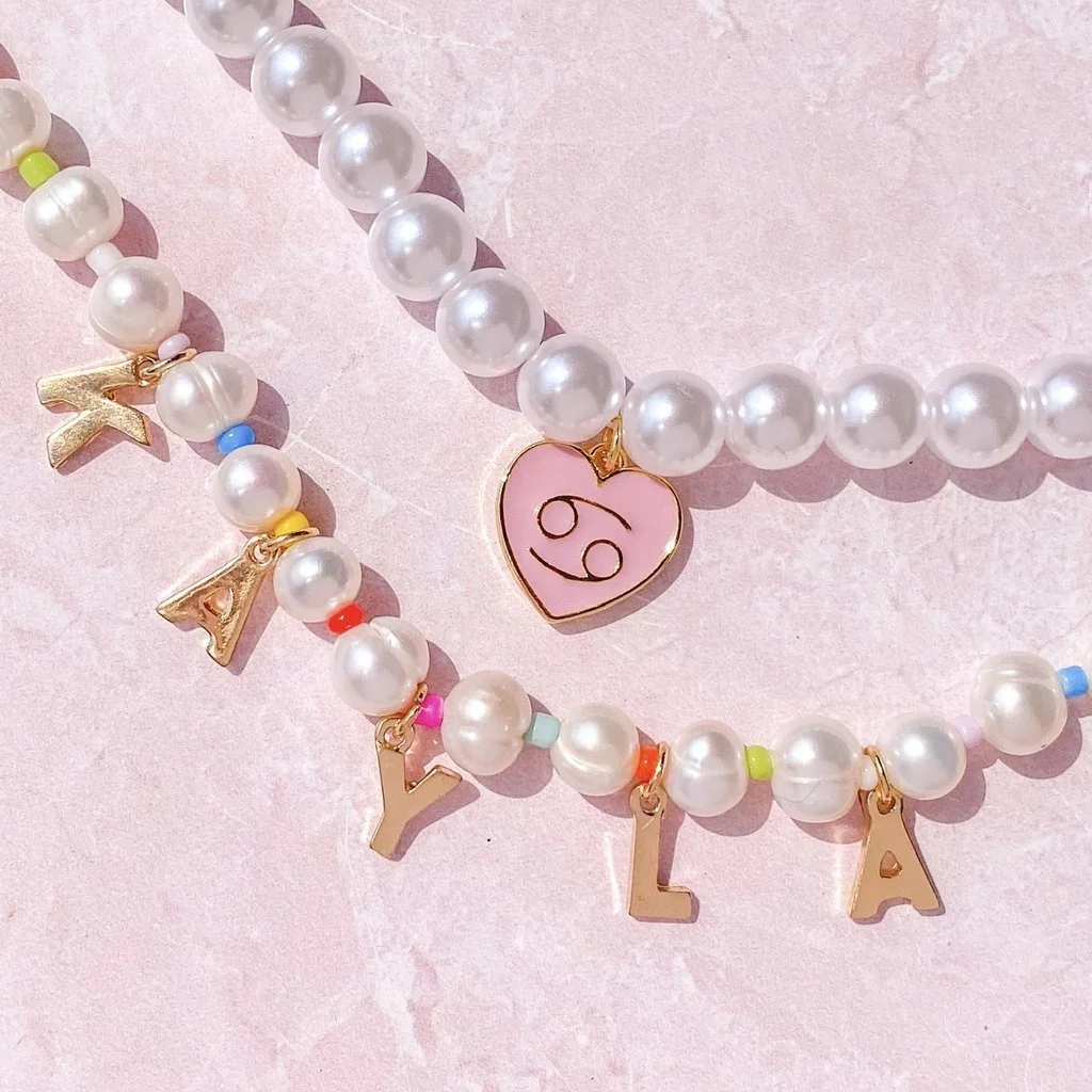 DEYIN Fashion Jewelry Pink 12 Zodiac Choker Necklaces Freshwater Pearl Heart Shape Sign Pendant Necklace For Women