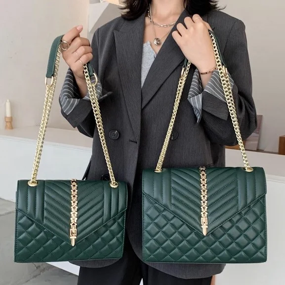 

Fashion handbags PU embroidered rhombus chain European and American ladies one-shoulder messenger bag, Red,green,black