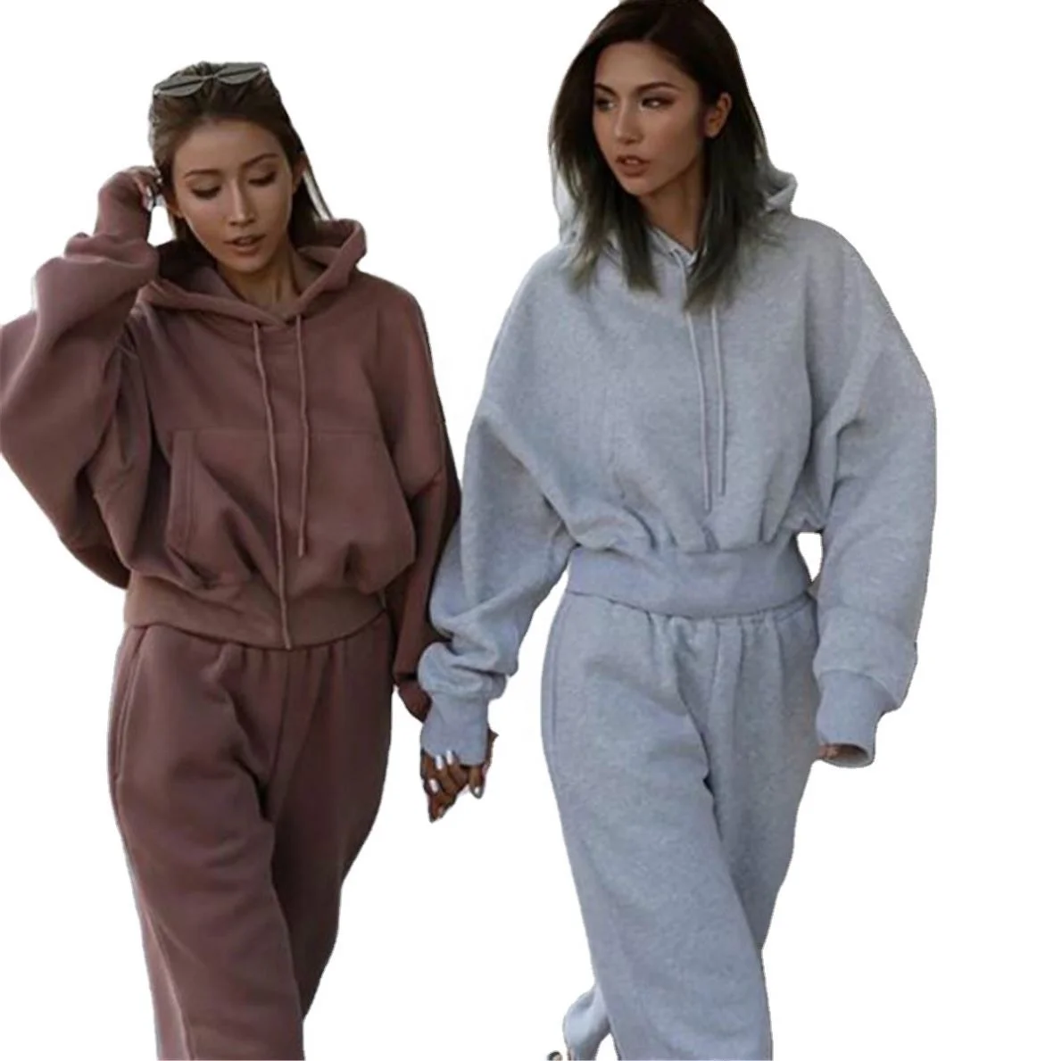 

Winter Loose Thick Warm Sash Long Sleeve outfits Jogger Casual Women Hoodie Gym Fitness Sets Tracksuits Two Piece Pants Set, Black/gray/khaki/red