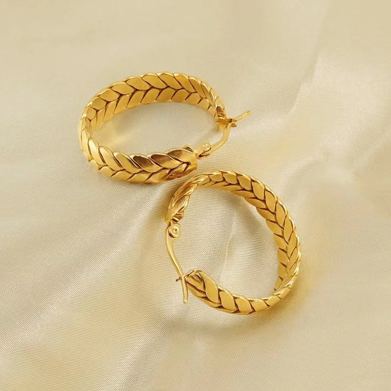 

Ins 18k Gold Plated Wheat Head Geometric Ear loops Statement Stainless Steel Vintage Hoop Earrings For Women