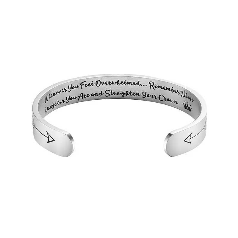 

Loftily Inspiration Motivational Quote Bracelets Stainless Steel Engraved Crown Wide Cuff Bangle for Women Men Teen Girls, Silver