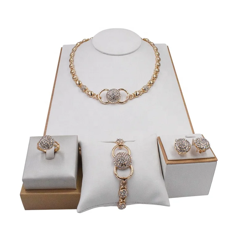 

Hot New Products Copper Alloy Gold Plated Accessory Women 4pcs Jewelry Sets, Gold-color