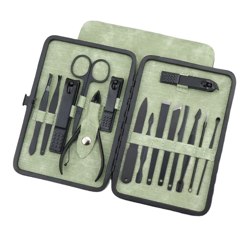 

Hot Style Amazon Popular Green 15 Piece Manicure Pedicure Set Stainless Steel Nail Clipper Set Women Men Beauty Nail tool kit, According to options