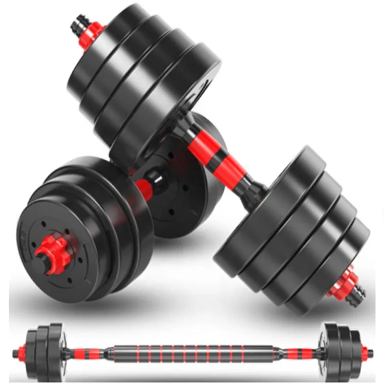 

10kg,15kg,20kg,30kg,40kg Gym Home Equipment Plastic Coated Cement Dumbbell to Barbell, Black and red