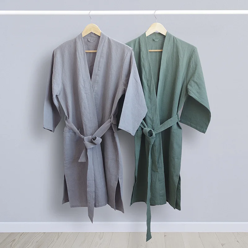 

Japanese Style Linen Robe Bathrobe female/male Night wear women/Mens Plus Size Kimono Linen Robes, 5 color