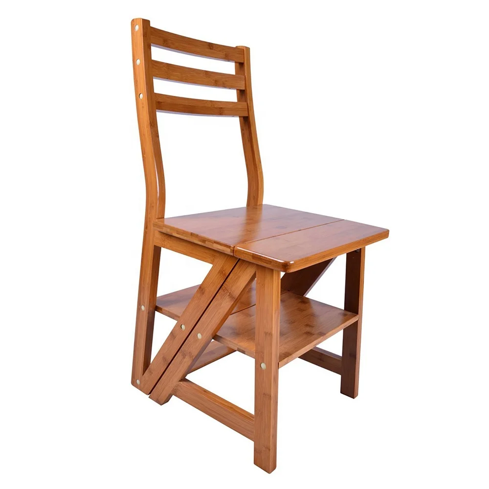 Folding Fip Step Ladder Chairs Bamboo Ladder Stool Stepladders,Multi