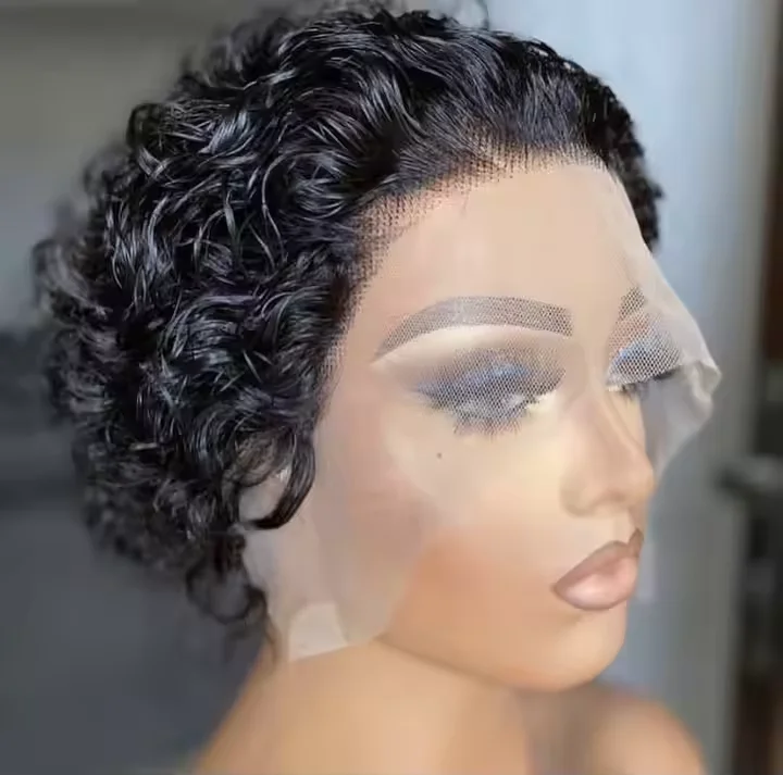 Wholesale Afro Curly Short Pixie Cut Lace Wigs 13x4 Lace Front Perruque Pixie Human Hair Wigs