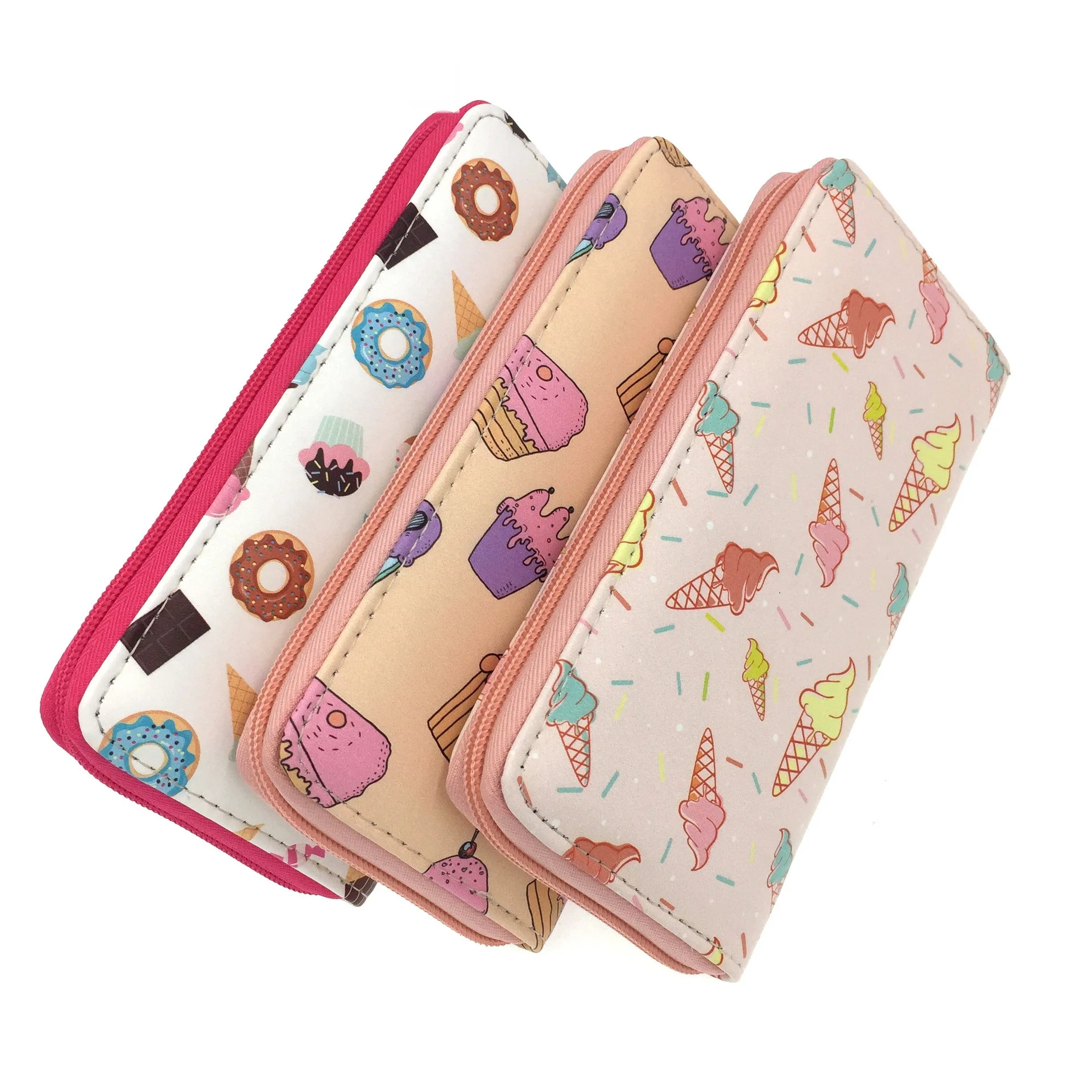 

Hot selling spot doughnut ice cream PU wallet single zipper wallet Student lady long bag zero wallet CERTIFICATE bag factory