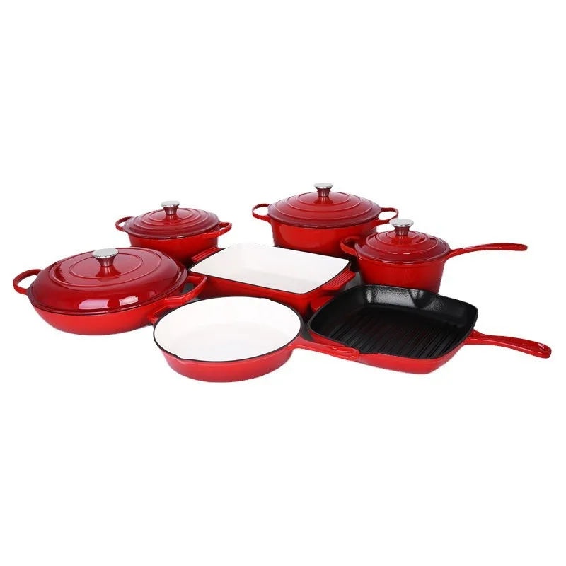 Customized Logo Non Stick Cast Iron Enamel Dutch Oven Pot Color Mini Oval Sauce Cooking Pot and Pans Cookware Sets With Lid