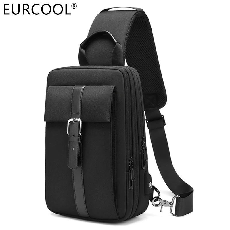 

Eurcool Outdoor Business 9.7 Inch Expansion Chest Pack Canvas Crossbody Bag For Men Sling Messenger, Classic black or elite gray