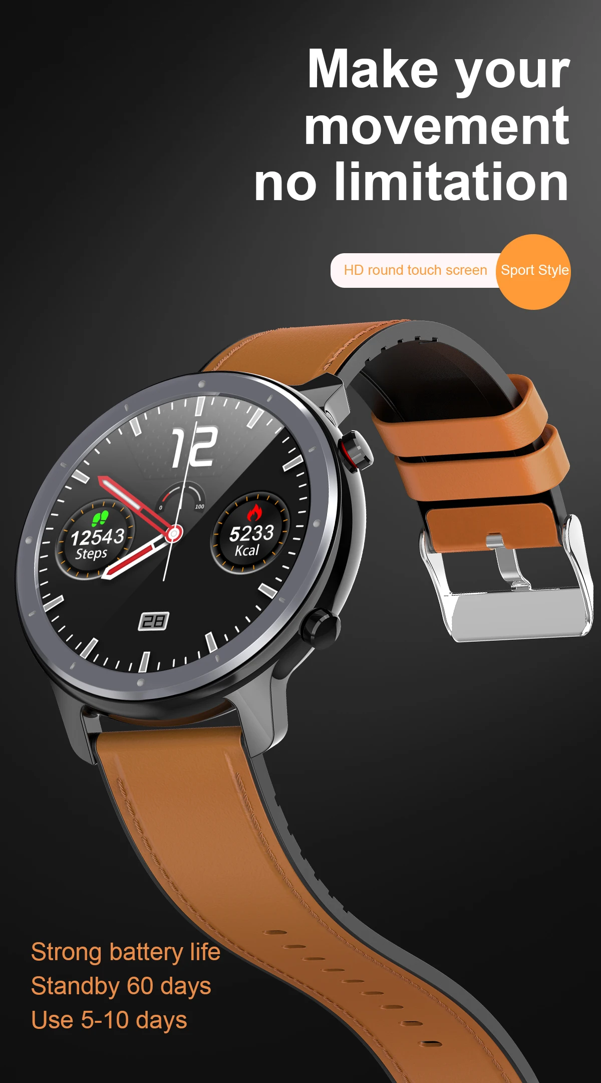 2020 Microwear L11 1.3'' Bluetooth sport smartwatch multiple sports mode IP68 ECG heart rate fitness band watch for iPhone