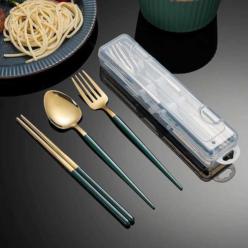 

Custom Logo 304 Stainless Steel Cutlery Spoon Fork Chopsticks 3 Piece Set Portable Tableware, Sliver,gold