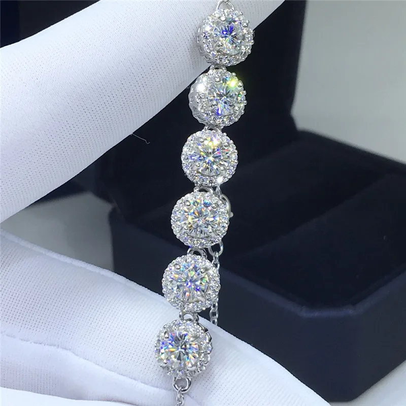 

Silver 925 Original Diamond Test Past Round Brilliant Cut 3 Carat D Color Moissanite Bracelet Gemstone Chain Women Fine Jewelry