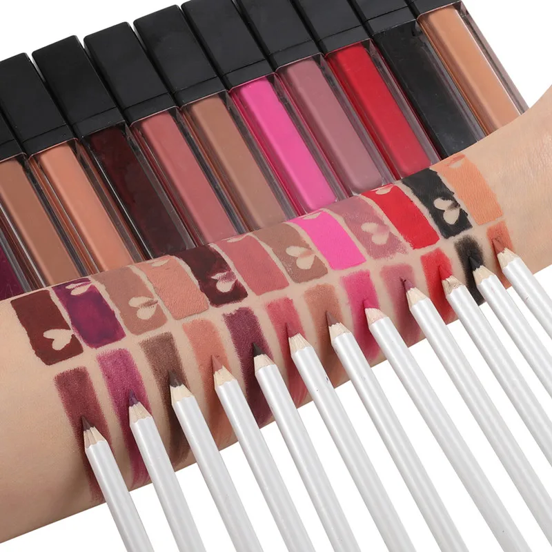 

Hot Sale Matte Liquid Lipstick and Lipliner Kit Private Label Makeup Waterproof Lipstick Set, 15 colors