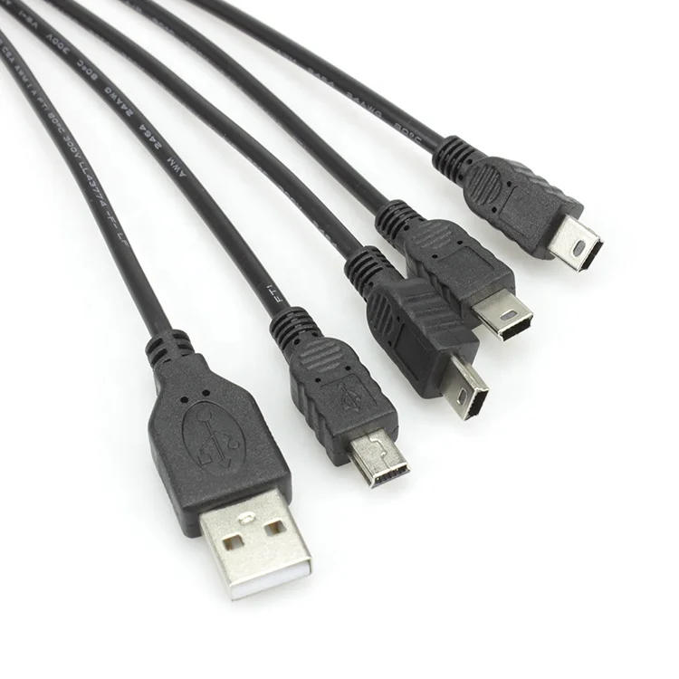 

USB Multi Charging Cable. USB A Male to 4 x Mini B 5 Pin Male Black Colour