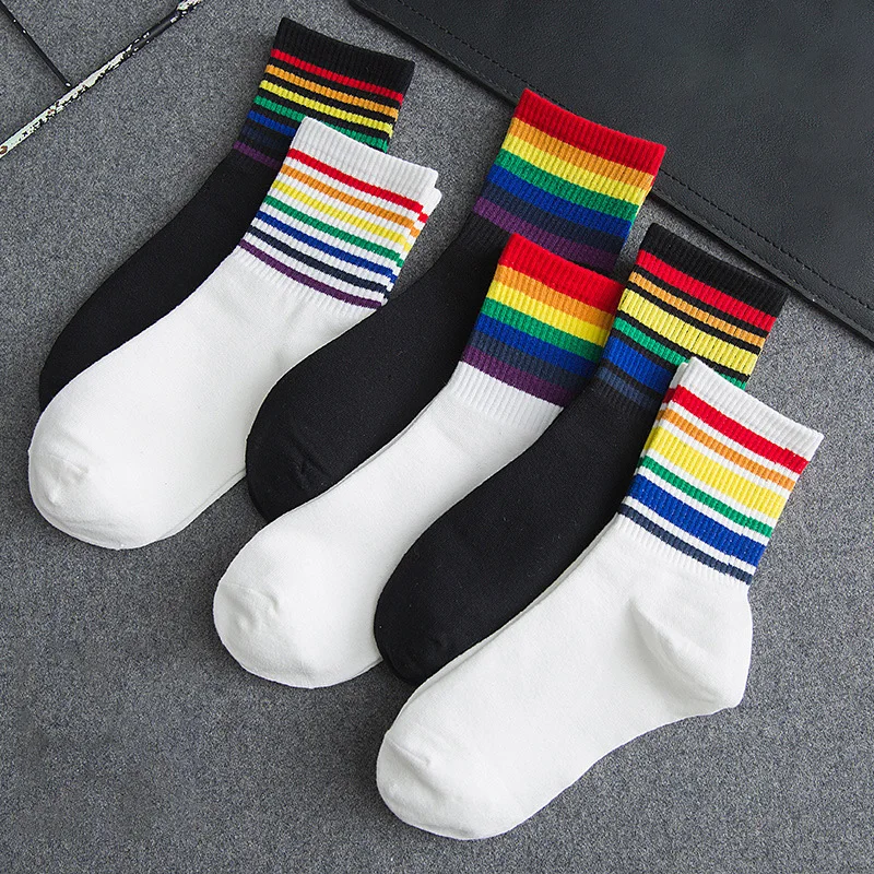 

Wholesale New style cotton Japanese rainbow thin fashion crew womens socks