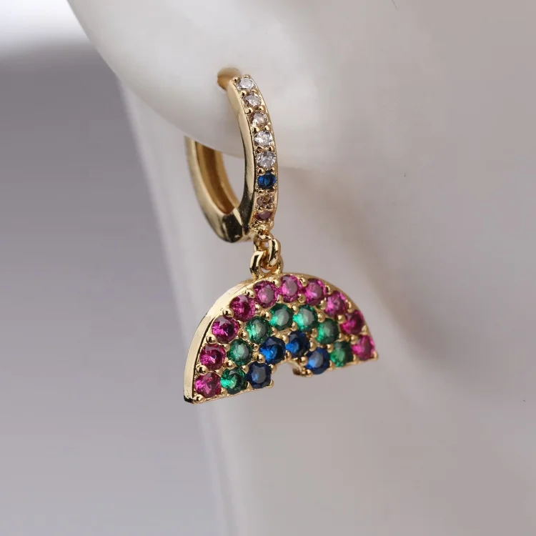 

European and American Style KC Gold Rhodium Plated Rainbow Diamond Personalized Trend Hoop Earrings Jewelry Huggie Earrings Lady