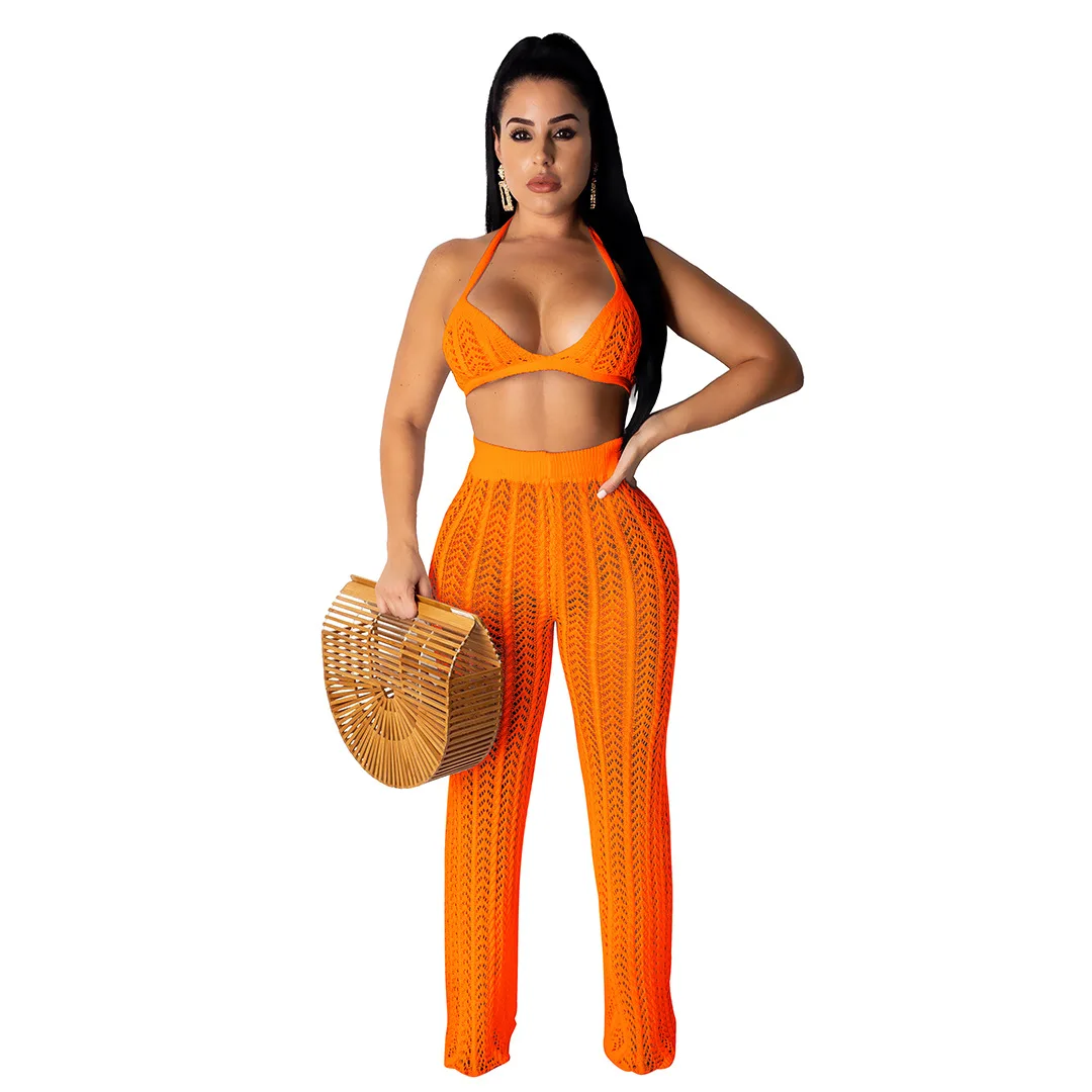 

Backless Bra And Pant Knitting Hollow Out 2 piece womens set