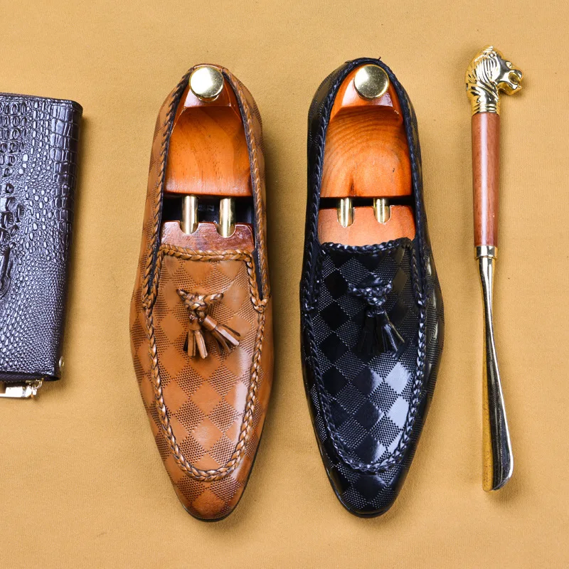 

PDEP Italian design men shoes leather luxury slip on men leather dress shoe with tassel ready to ship, Black,brown,wine red,gray