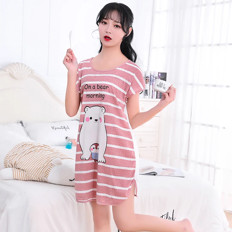 

Hot selling Summer Milk Silk Sleepwear Cartoon Cute Printing Women Sleepwear
