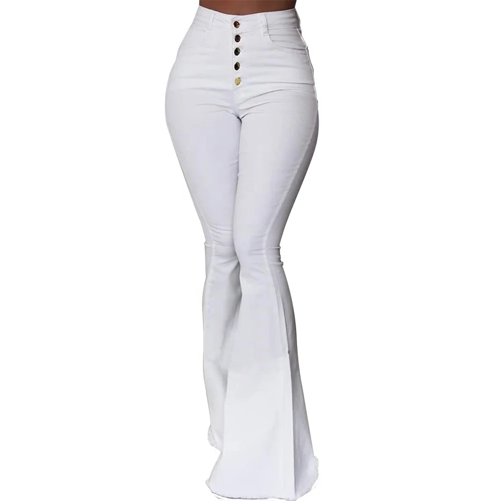 

B60891A Hot style women's clothing pure color high Fanny pack hip bell bottoms fashion simple versatile trousers, White/wine red/black