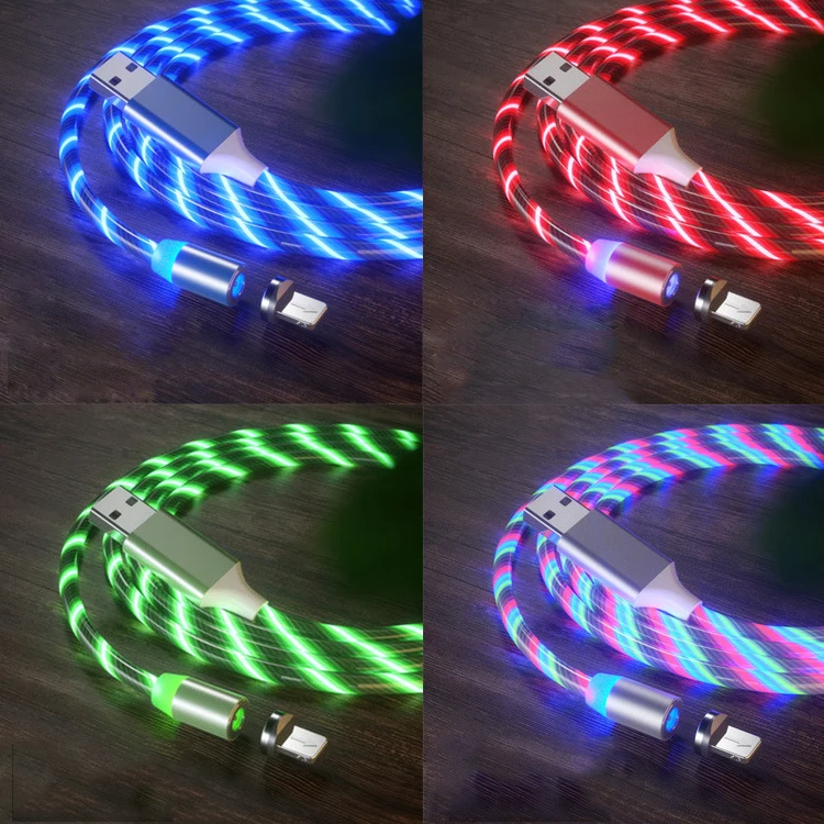 
3 in 1 Self Wrapping Portable Easy-Coil Self Winding Magnet Cable LED Flowing Light Magnetic Charging Cable 