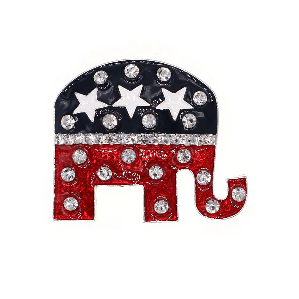 

Free Shipping Blue Enamel White Rhinestone United States of America Flag Elephant Brooch