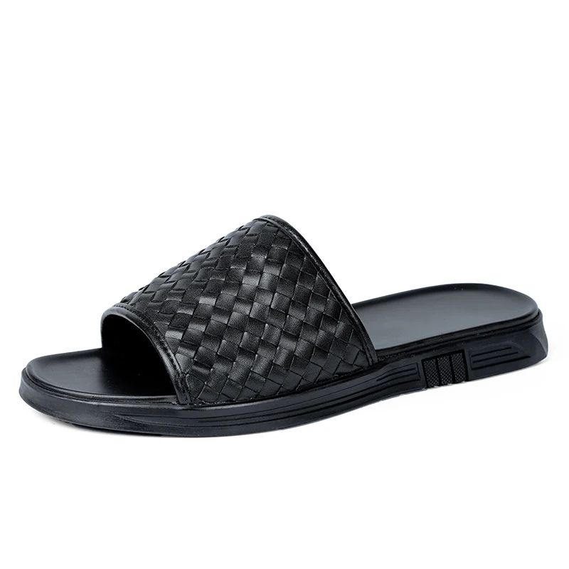 

2021 New High Quality Men Rubber Flat Feet Orthopedic Cowhide Leather Flip Flops Slippers, Picture