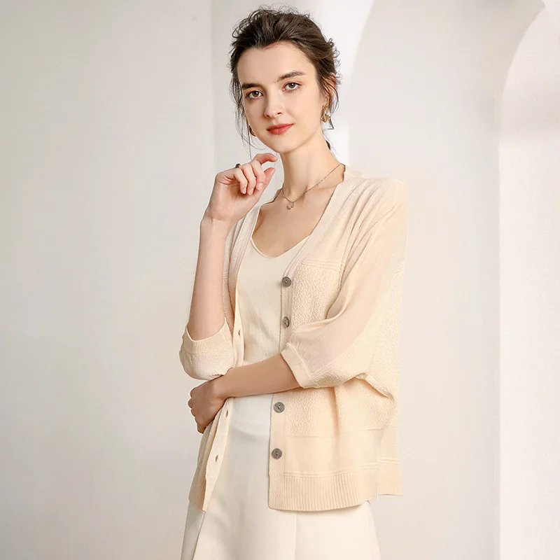 

2020 Latest Style Spring Summer Batwing Sleeve V Neck Linen Women Sweater Cardigan, As photo or customized