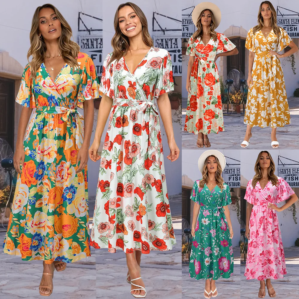 

A-Line Floral Printing Summer Long Plus Size Dresses Women Maxi Casual, Many