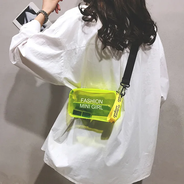 

2020 PVC Jelly Candy Color Letter Fashion Wild Mini Small Tote Bag Shoulder Messenger Bag Laser Crossbody Bag For Women, Yellow purple black clear pink blue