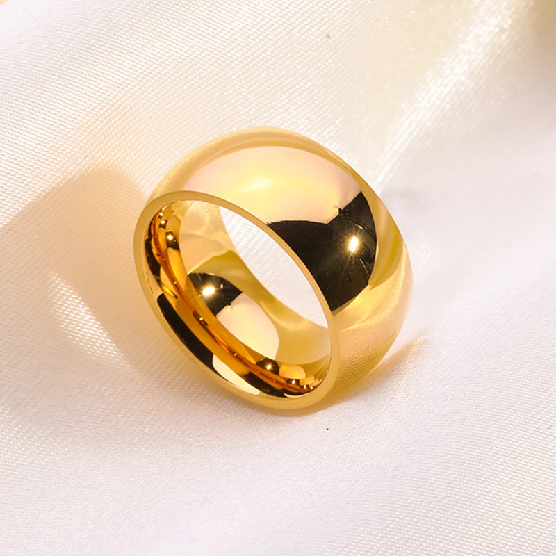 

Hot 10MM High Quality Womens Fashion Finger Ring 18K Gold Plated Stainless Steel Chunky Thick Rings for Women, As picture