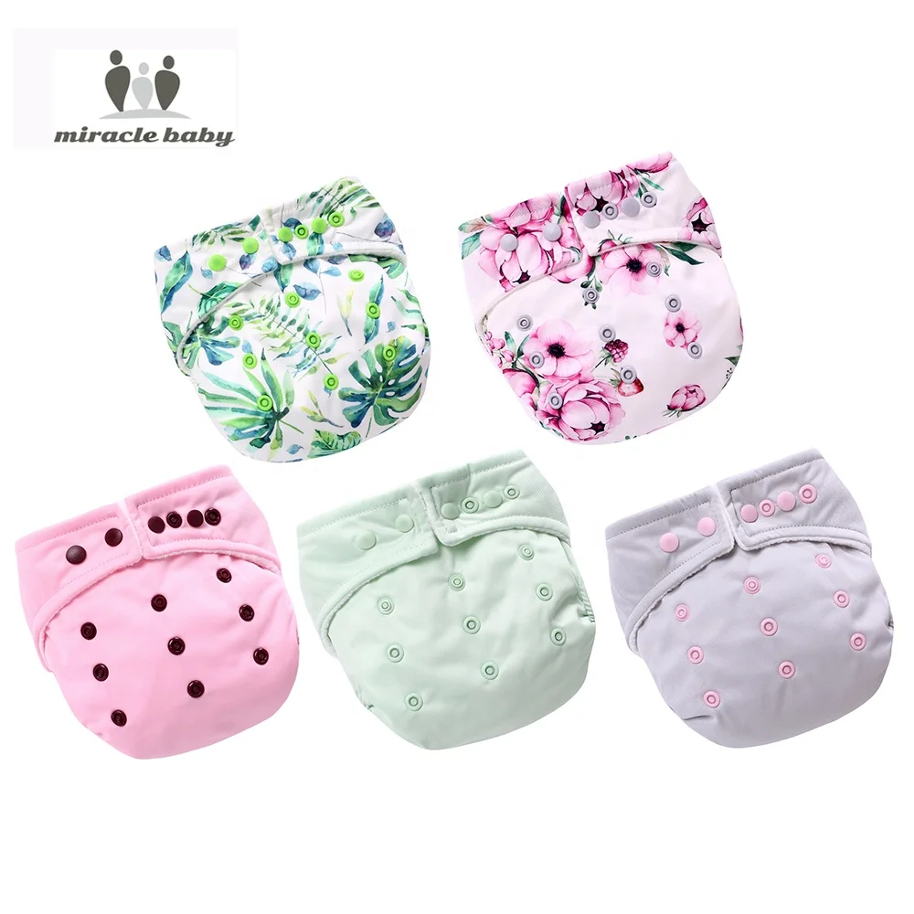 

Miraclebaby Washable Baby Cloth Diapers Set Colorful Printing Baby Diapers Pants 5 Pack Newborn Nappies Reusable Baby Diapers, 5 colors in a pack