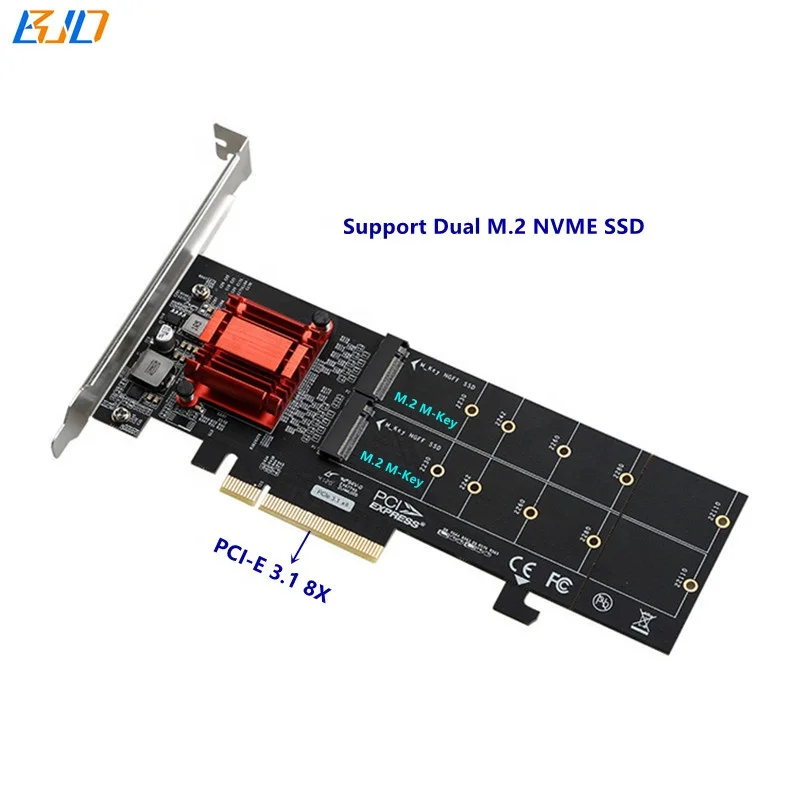 

M.2 NGFF Dual NVME M-Key to PCI Express PCI-E 8X Adapter Riser Card ASM2812 For 2 NVMe SSD In stock