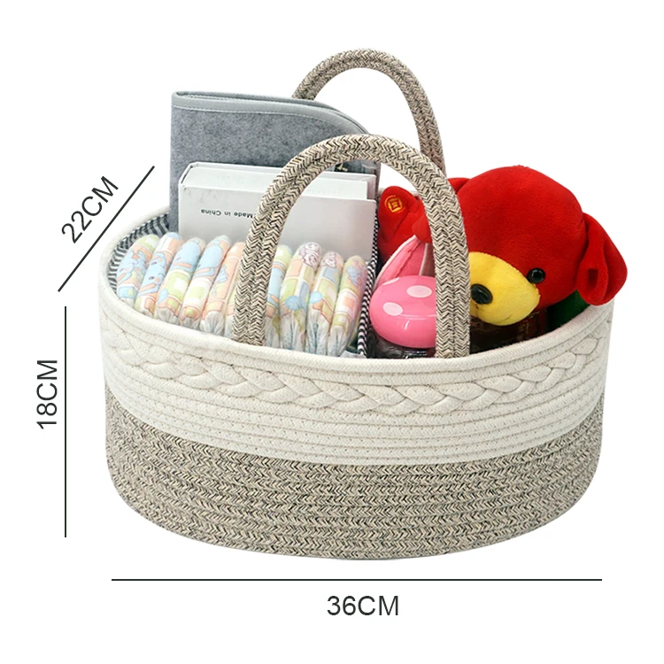 

Professional Supplier Multi-Colored Cotton Rope Storage Basket For Baby Diaper with detachable lining and divider, Beige/ customized