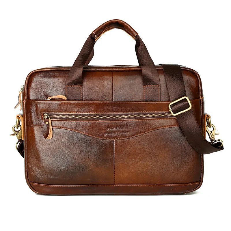 

Cowhide Leather Messenger Shoulder Bag Business bag Laptop Briefcase handbags for men, Brown