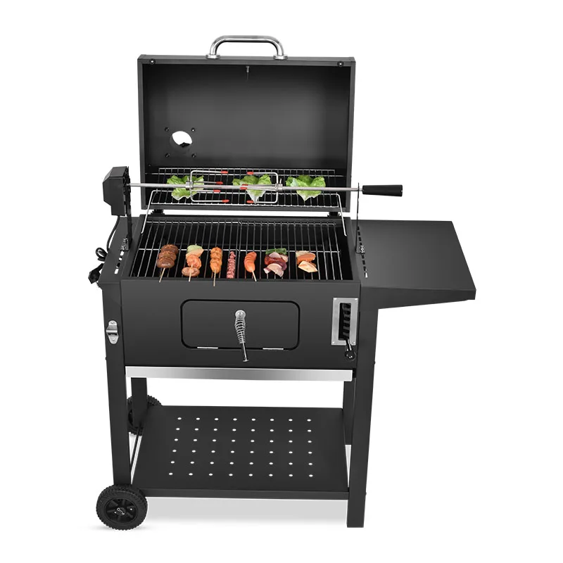 

2021 Charcoal BBQ Grill Trolley Smoker Outdoor Portable Barbecue Machine with Side Table Removable Grill, Black