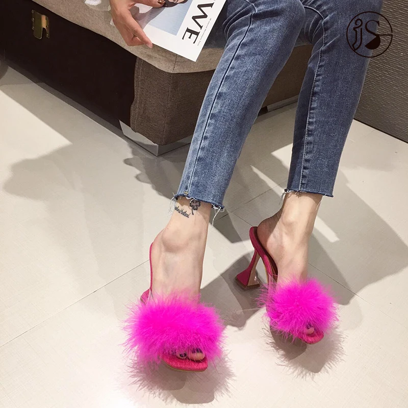 

High quality high heel shoes in stock furry slippers slipper sandal slippers for ladies, Picture