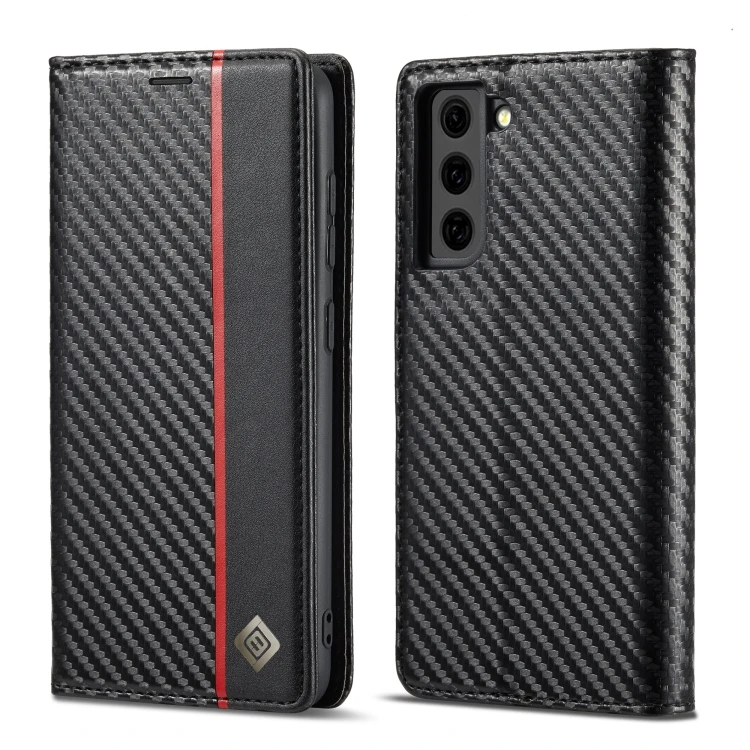 

LC.IMEEKE Carbon Fiber PU + TPU Horizontal Flip Leather Case with Holder & Card Slot & Wallet For Samsung Galaxy S21 FE