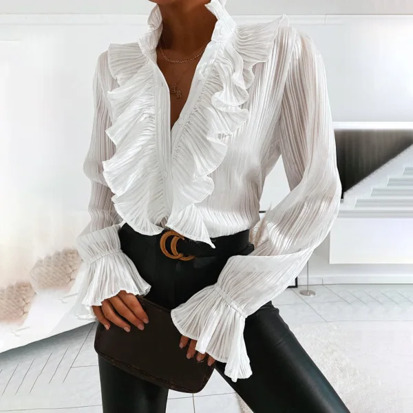 

2021 women's hot-selling new shirt fashion solid color casual long-sleeved top, Picture color
