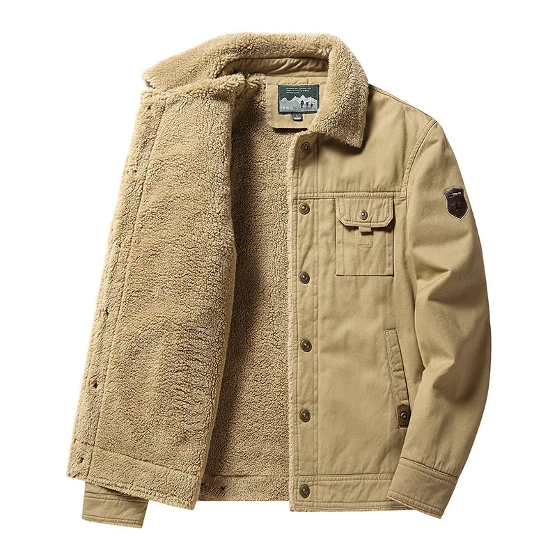 

2022 autumn and winter new washed cotton plus velvet thick lapel men's jacket