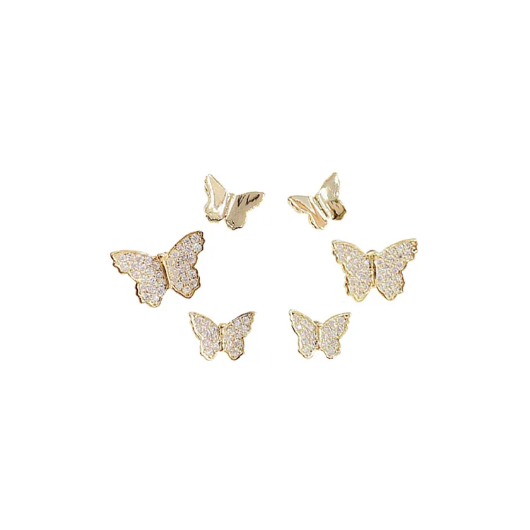 ED62283 Korean fashion cute 3 pairs set zirconia butterfly stud earring for women gold plated jewelry