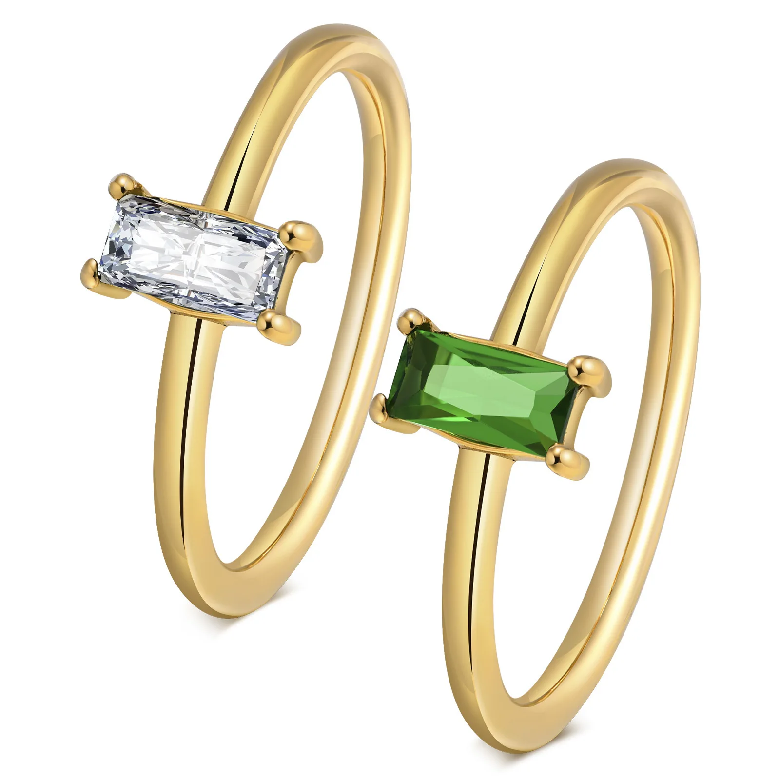 

New 18k gold plated stainless steel white green zircon stone wedding ring