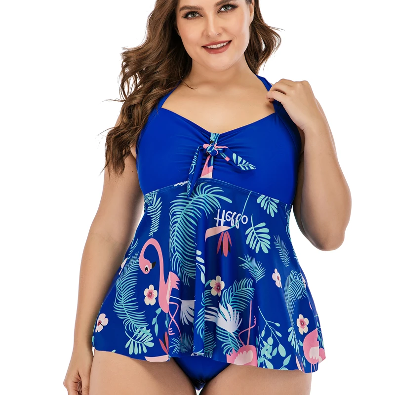 

Sexy Tankini Set Women Plus Size Swimwear Tummy Control Top with Shorts Two Piece Swimsuits Tropical Leaf Print Bathing Suit