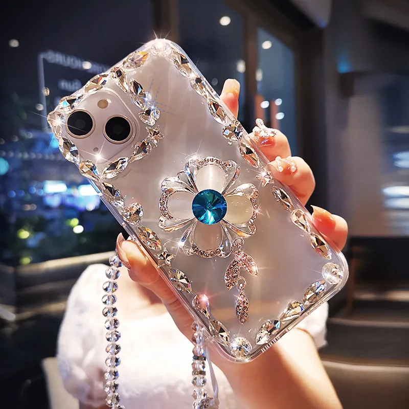 

Luxury Glitter Bling Crystal Flower Diamond Transparent Clear TPU Shockproof Back Cover for Samsung note 20 ultra