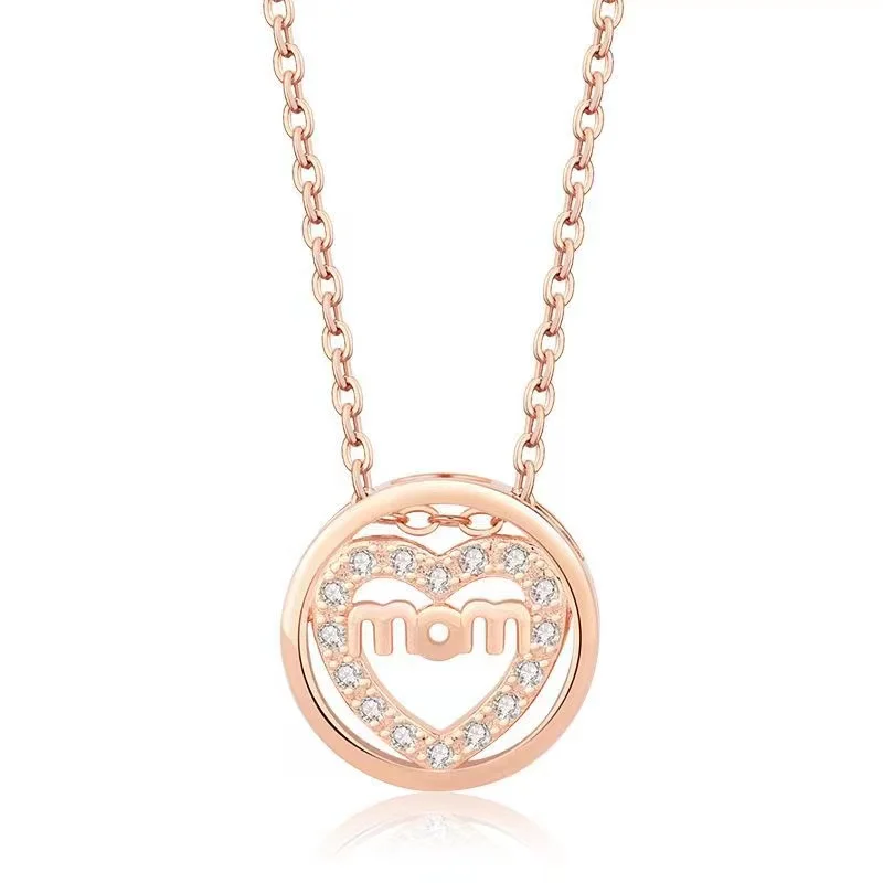 

Women jewelry zircon crystal round pendant mother's day gift 925 sterling silver hearts mom necklace, As the picturs
