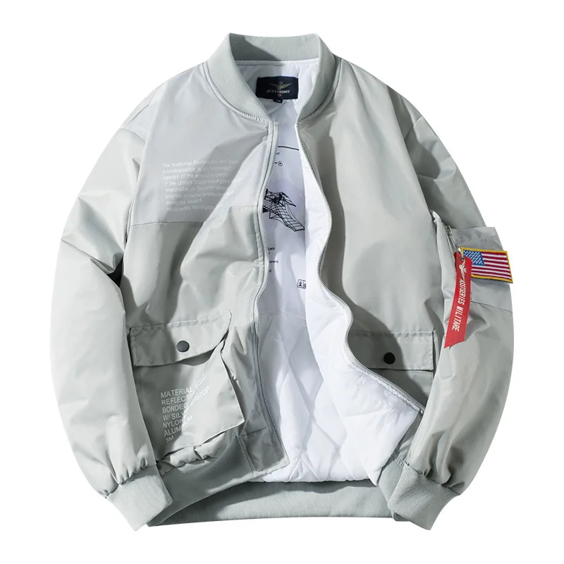 

OEM Custom Wholesale Winter Unisex Hip Hop Print Male Thick Nasa Jacket Flight Bomber Mens Jackets, Black,gray,navy