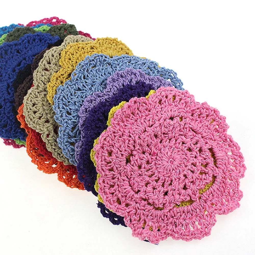 

50pcs/Pack Lace Doilies Flower Coasters 100% Cotton Hand Made Crochet Round Table Mat Crochet Coasters Doilies Cup Pad Props