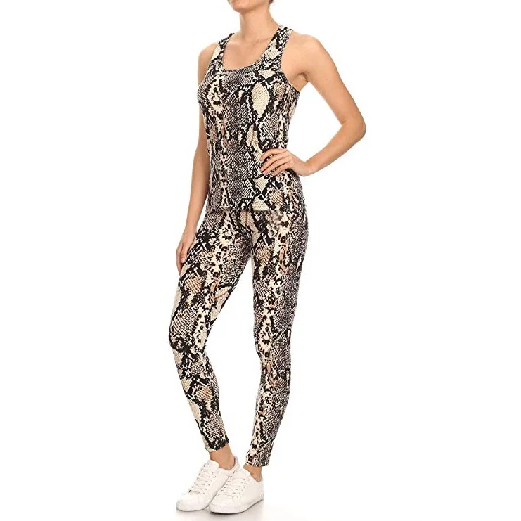 

Python skin print women yoga wear two piece pants set women sport set clothing, Customized color