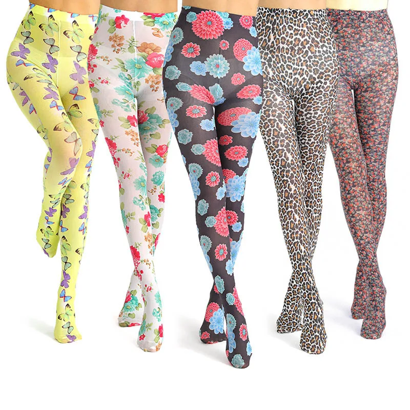 

Wholesale Cstome Stylish Summer Thin Print Wild Flower Butterfly Print Women Pantyhose, Like the picture